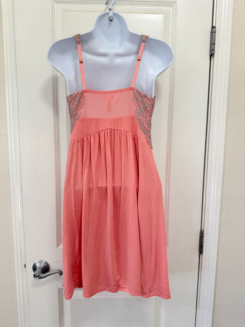 Soma Peach Floral Lace Racerback Empire Waist Chemise Nightgown Size S - Picture 6 of 7